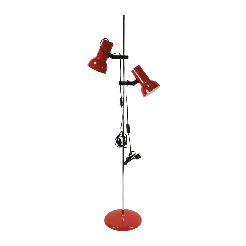 Floor lamp, red, metal, Horn Belysning, Denmark, 1960s.