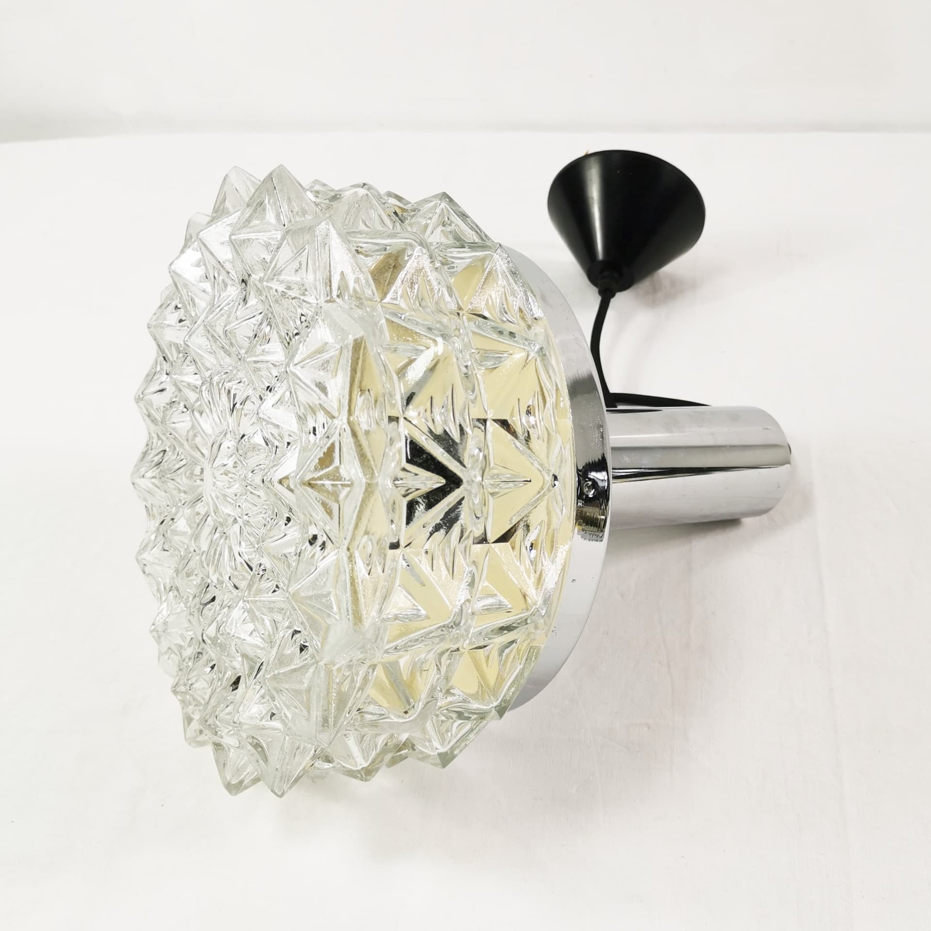 Lampa sufitowa Mid Century, metal srebrny, szkło transparentne, Raak Design, Holandia, lata 60. - 358230