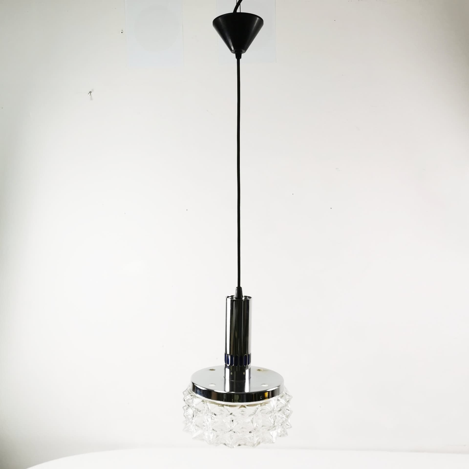 Lampa sufitowa Mid Century, metal srebrny, szkło transparentne, Raak Design, Holandia, lata 60. - 358224