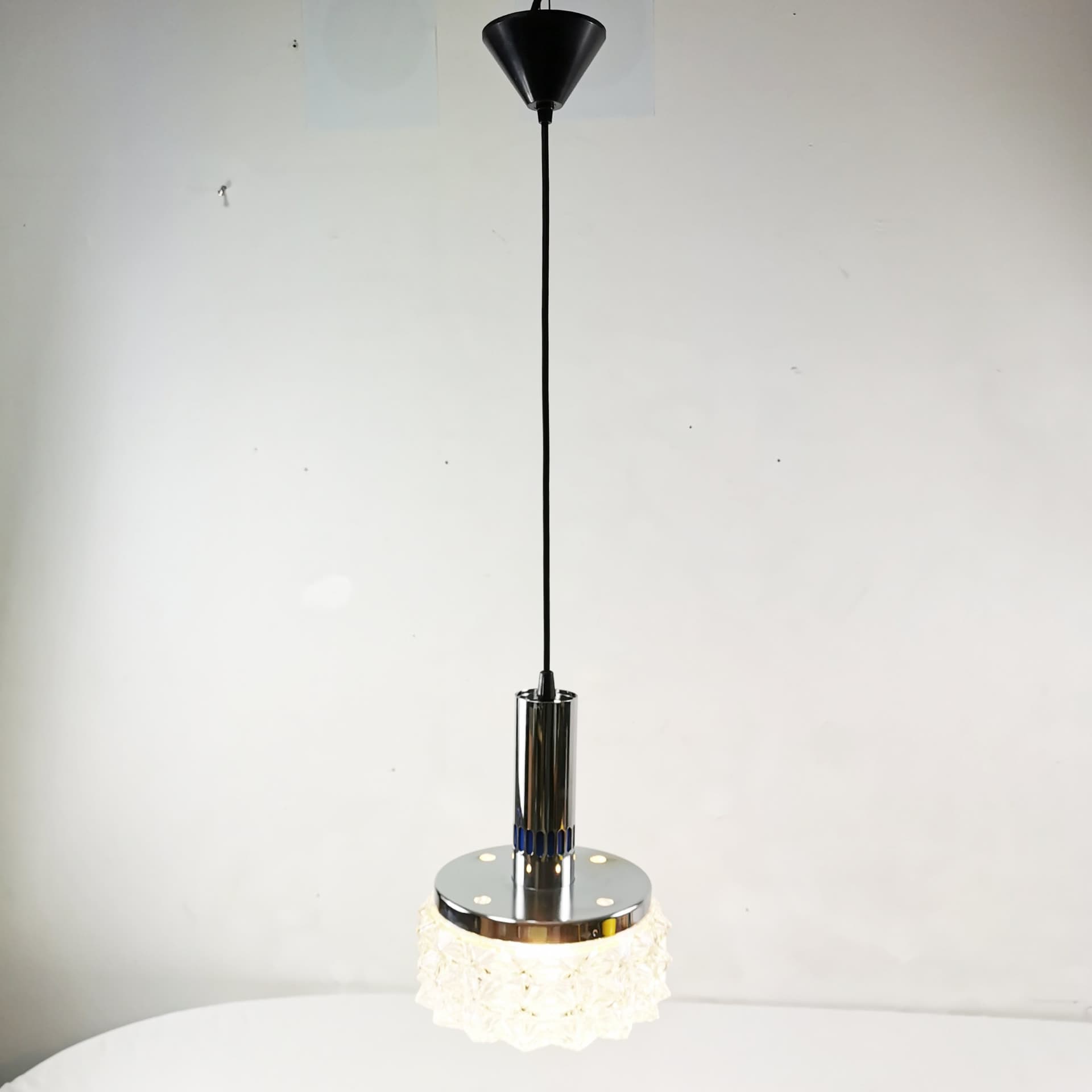 Lampa sufitowa Mid Century, metal srebrny, szkło transparentne, Raak Design, Holandia, lata 60. - 358227