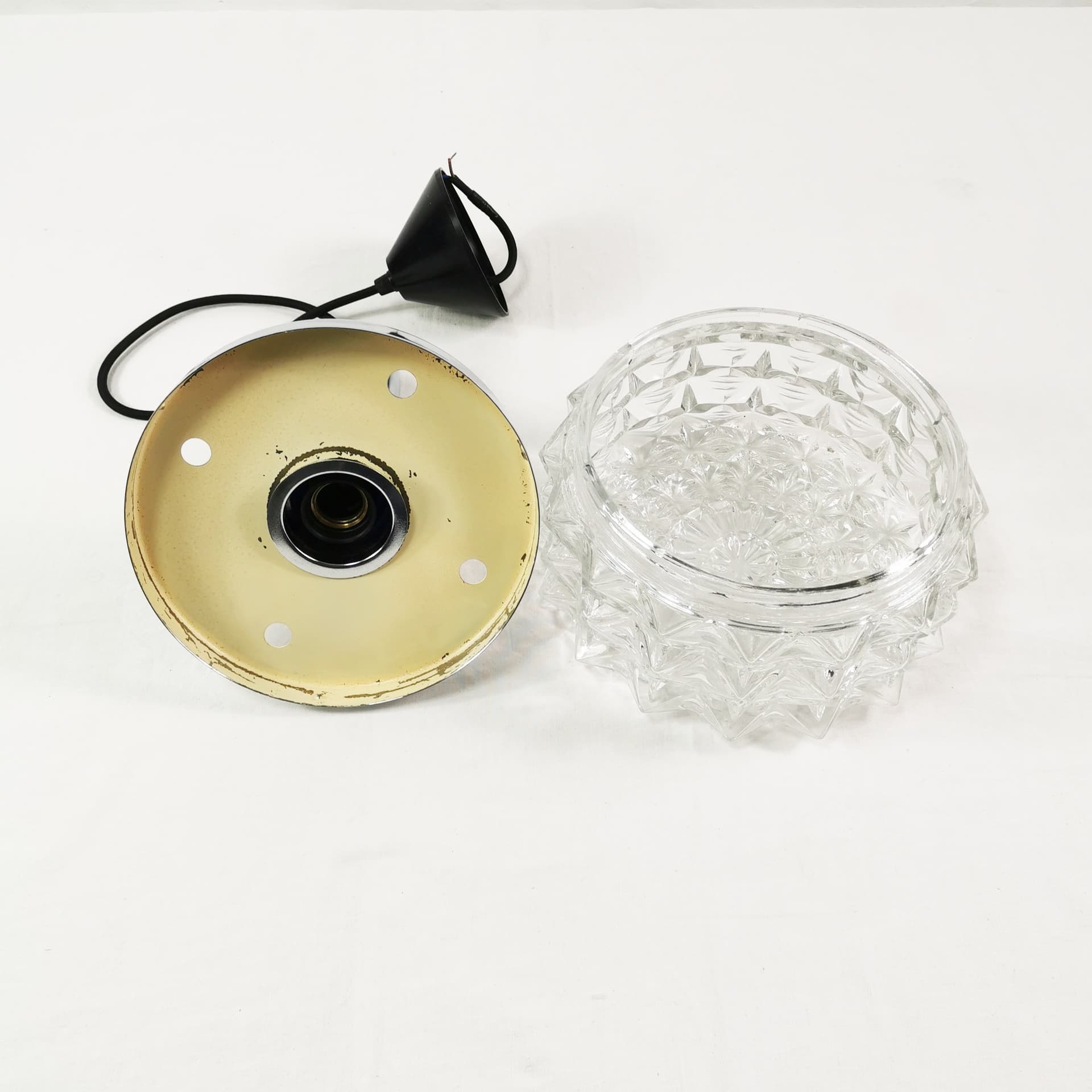 Lampa sufitowa Mid Century, metal srebrny, szkło transparentne, Raak Design, Holandia, lata 60. - 358231