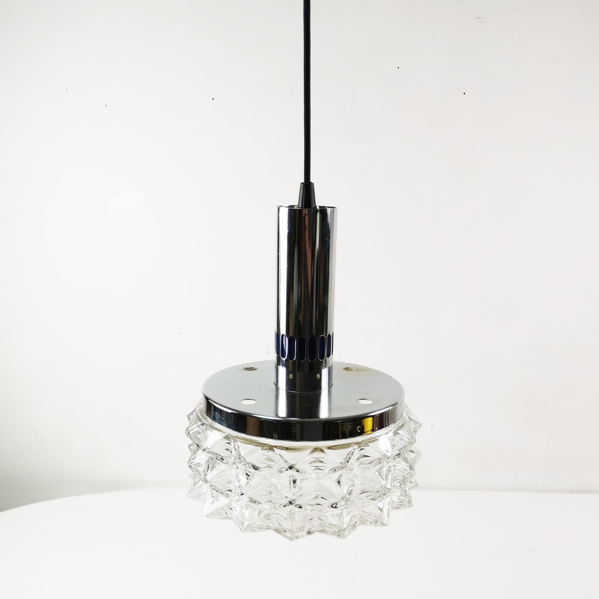 Lampa sufitowa Mid Century, metal srebrny, szkło transparentne, Raak Design, Holandia, lata 60. - 358223