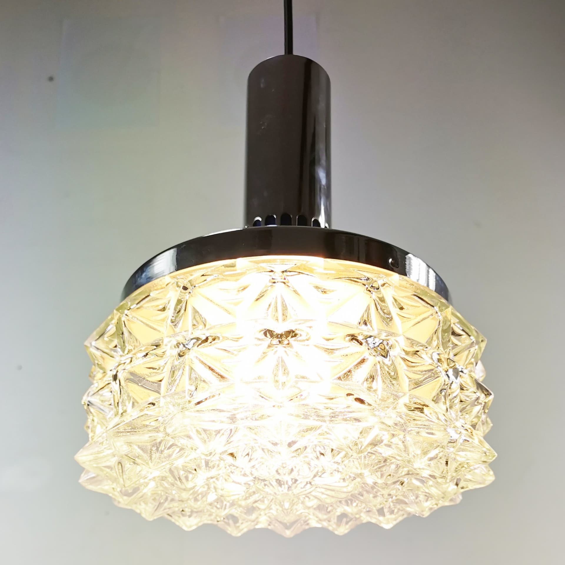 Lampa sufitowa Mid Century, metal srebrny, szkło transparentne, Raak Design, Holandia, lata 60. - 358233