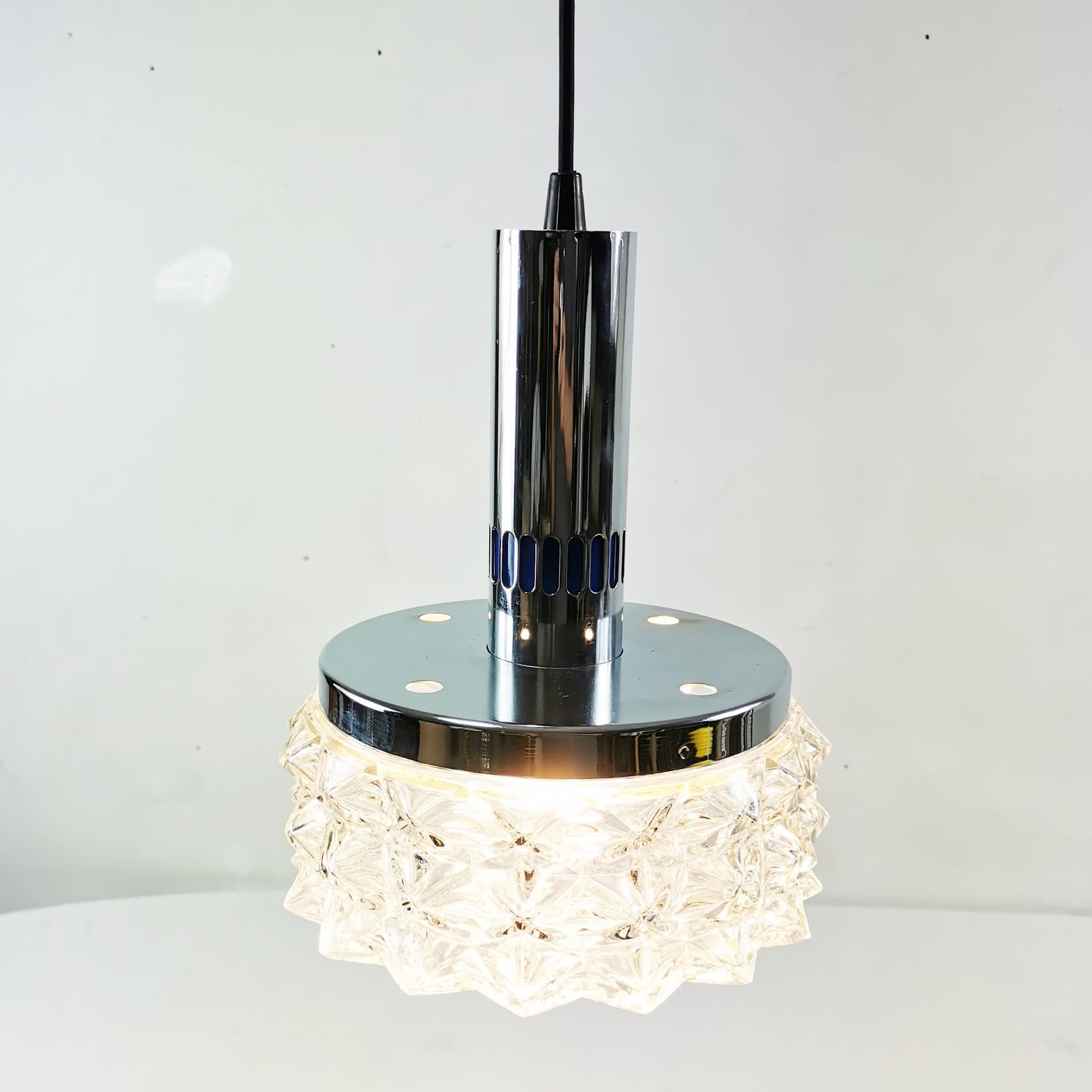 Lampa sufitowa Mid Century, metal srebrny, szkło transparentne, Raak Design, Holandia, lata 60. - 358225