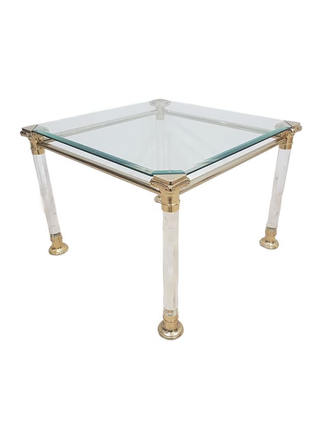 Coffee Table Hollywood Regency, gold-plated metal transparent acrylic glass, Italy, 1970s. - DIMENSION