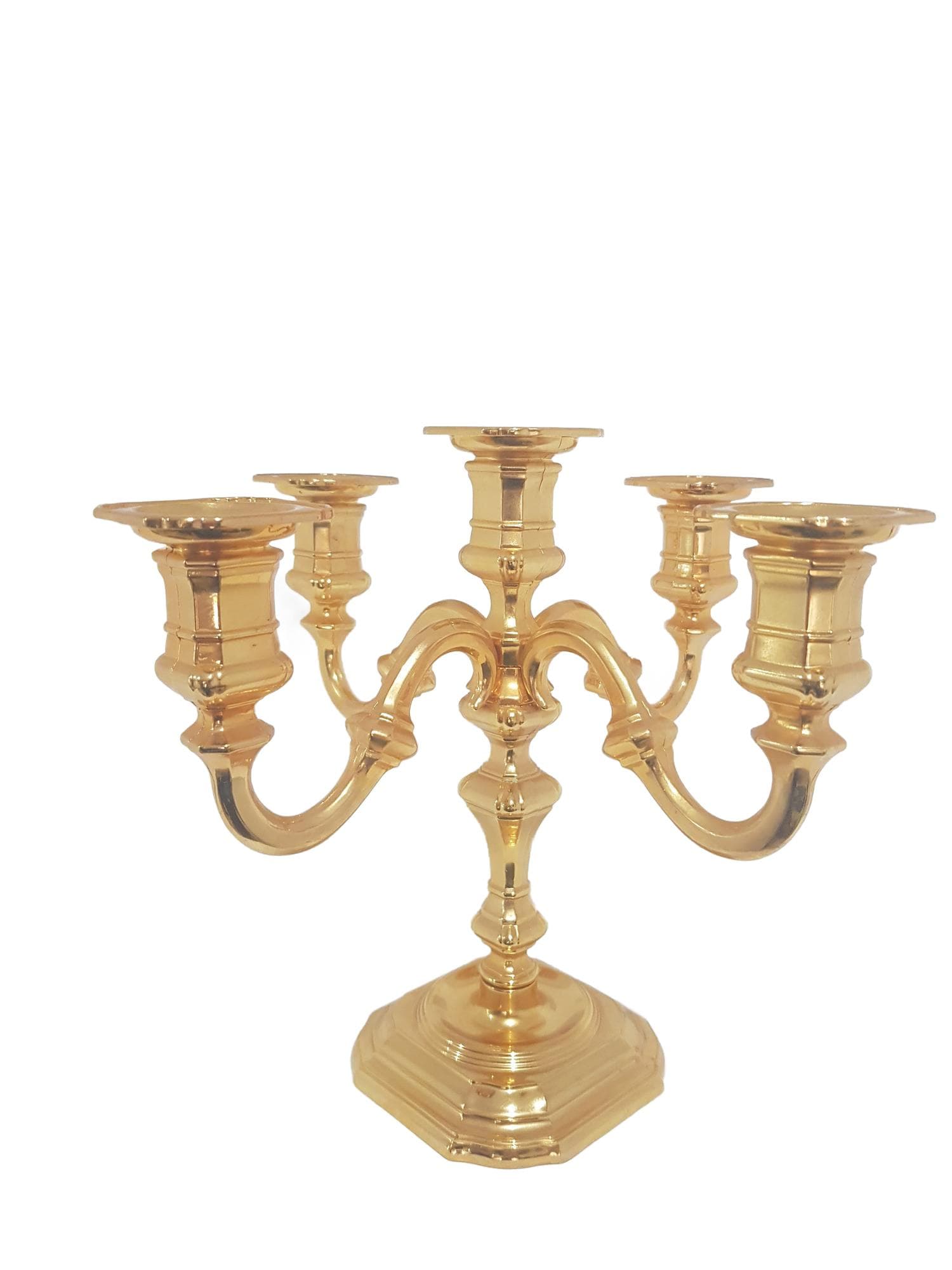 Five-arm candelabra, Hollywood Regency, gilt brass, BMF, Germany, 1960s