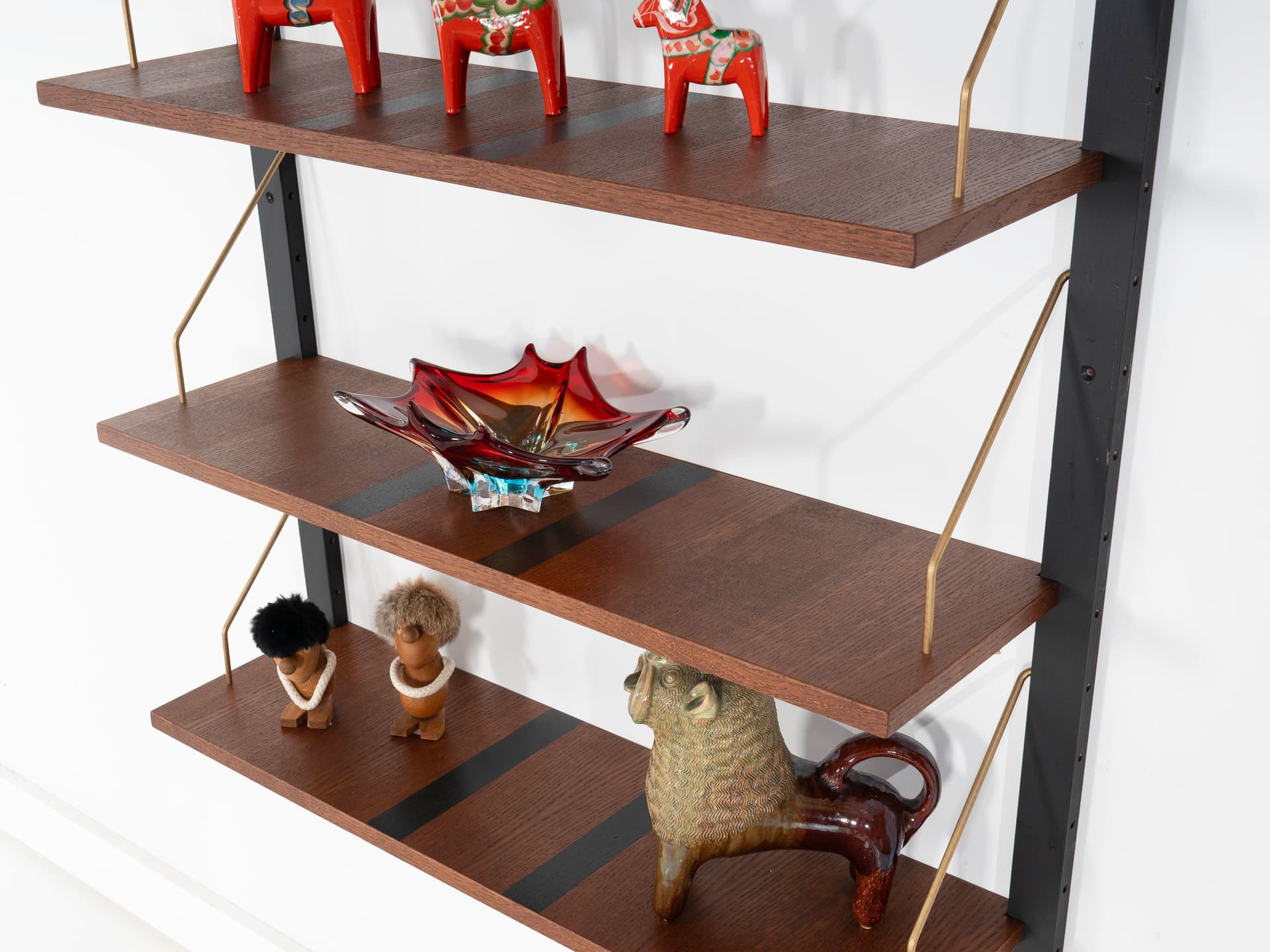 Regał systemowy, dąb brązowy, metal czarny, Dania, lata 60. - 358347