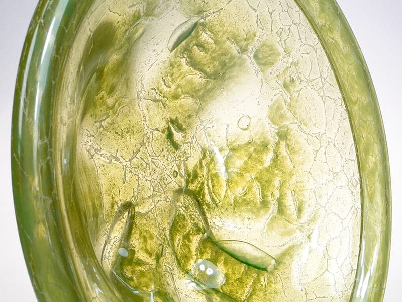 Bowl Ikora, green yellow glass, by K. Wiedmann, WMF, Germany, 1930s. - 358359