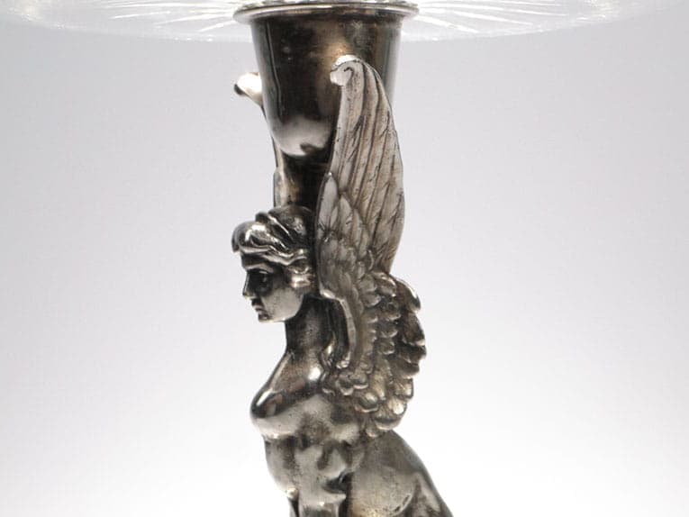 Centerpiece Sphinx, silver-plated brass, transparent crystal, Fraget, Poland, 1920s. - 358412