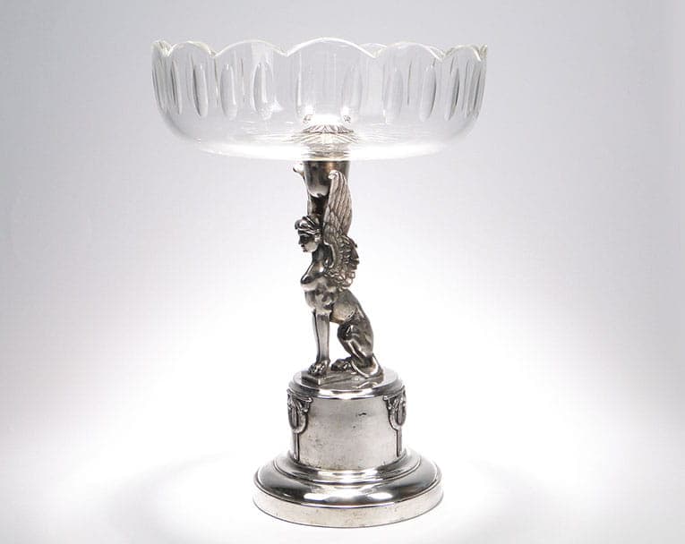 Centerpiece Sphinx, silver-plated brass, transparent crystal, Fraget, Poland, 1920s. - 358411