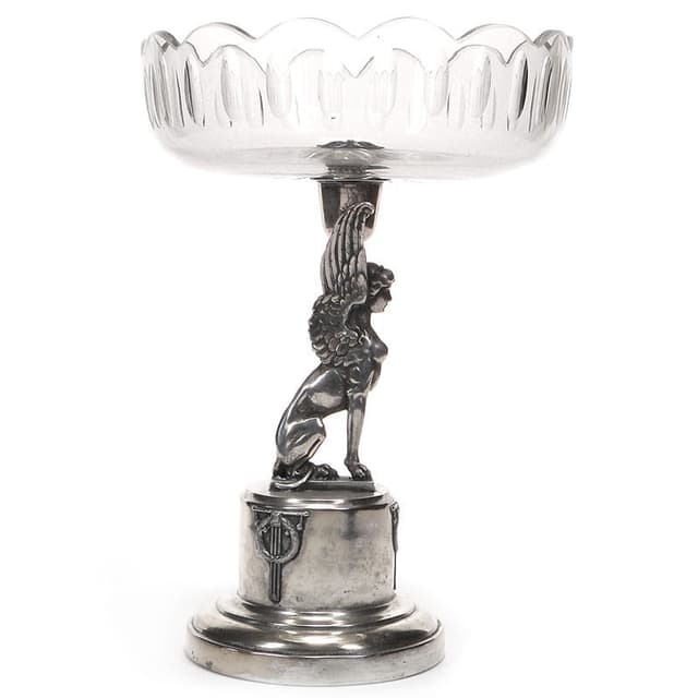 Centerpiece Sphinx, silver-plated brass, transparent crystal, Fraget, Poland, 1920s. - DIMENSION
