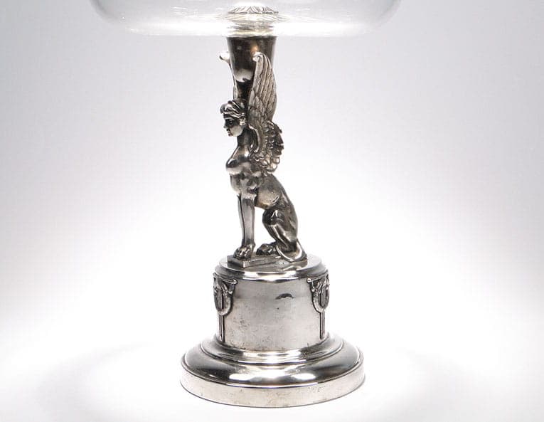 Centerpiece Sphinx, silver-plated brass, transparent crystal, Fraget, Poland, 1920s. - 358410