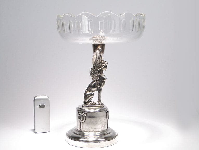 Centerpiece Sphinx, silver-plated brass, transparent crystal, Fraget, Poland, 1920s. - 358403