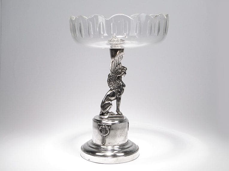 Centerpiece Sphinx, silver-plated brass, transparent crystal, Fraget, Poland, 1920s. - 358405