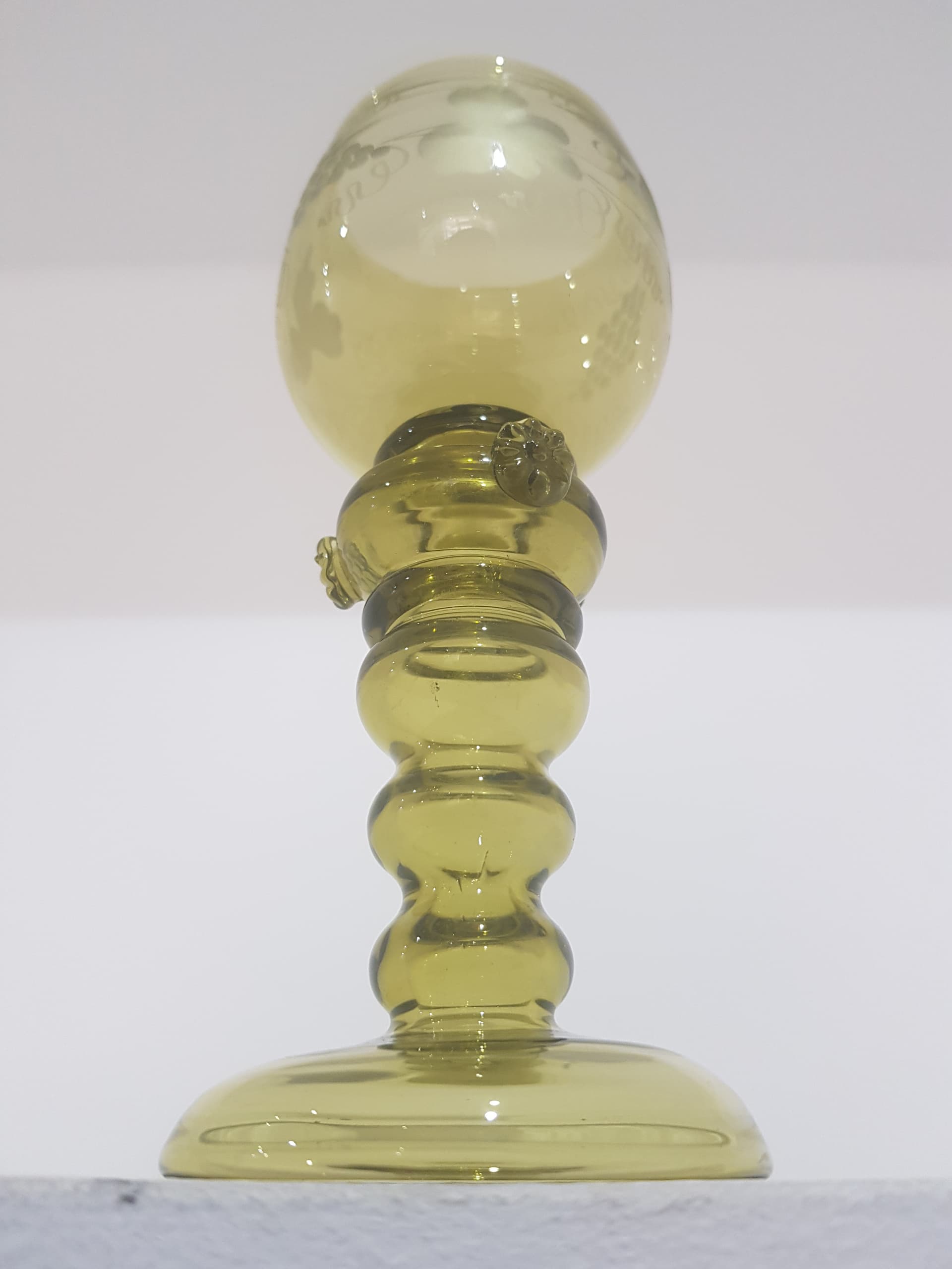 Goblet Remer, olive-yellow transparent glass, Theresienthal / Michael von Poschinger, Germany, early 20th c. - 358421
