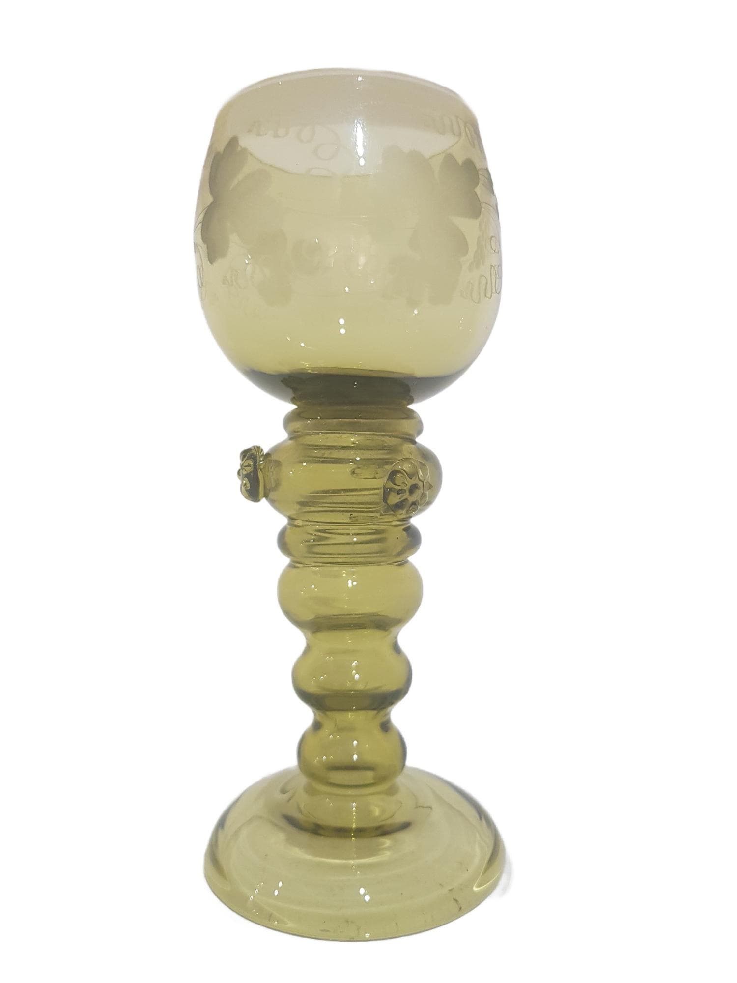 Goblet Remer, olive-yellow transparent glass, Theresienthal / Michael von Poschinger, Germany, early 20th c.