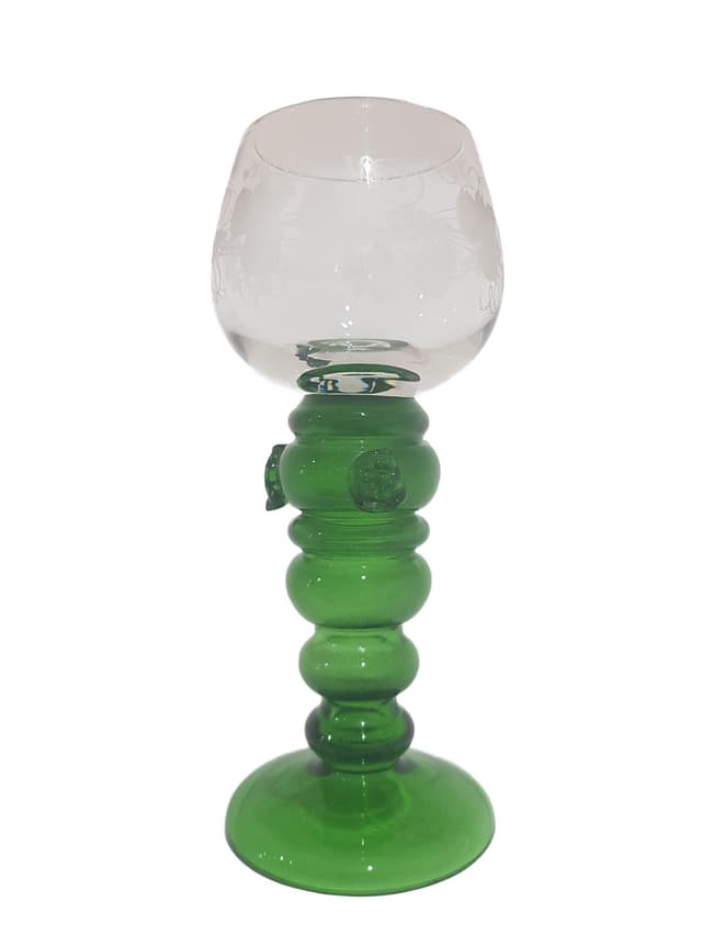 Goblet Remer, clear glass, emerald green glass, Theresienthal, Germany, early 20th c. - DIMENSION