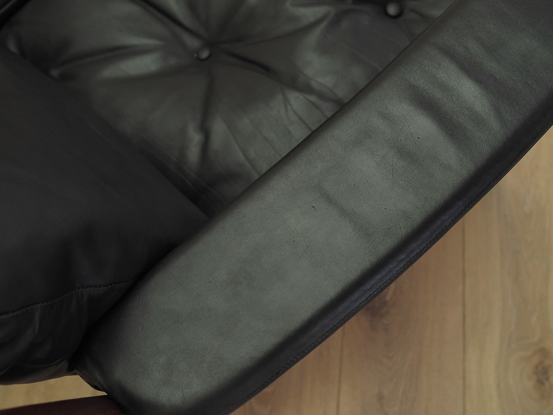 Sofa, palisander brązowy, skóra czarna, Szwecja, lata 60. - 358516