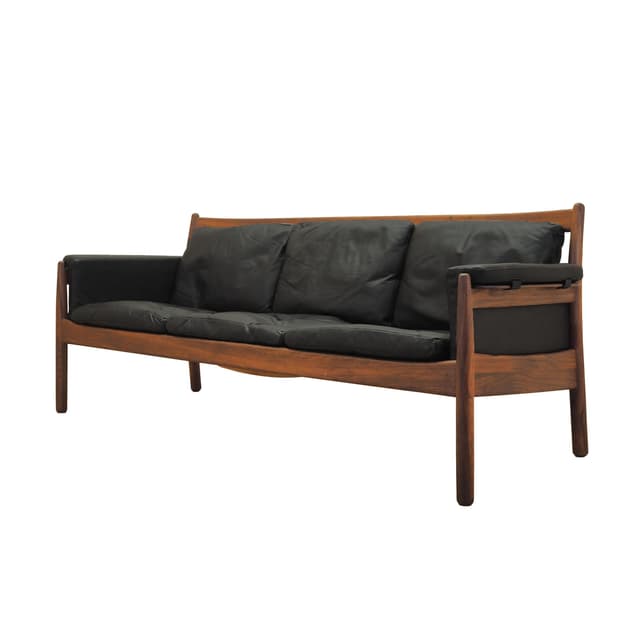 Sofa, palisander brązowy, skóra czarna, Szwecja, lata 60. - WYMIARY