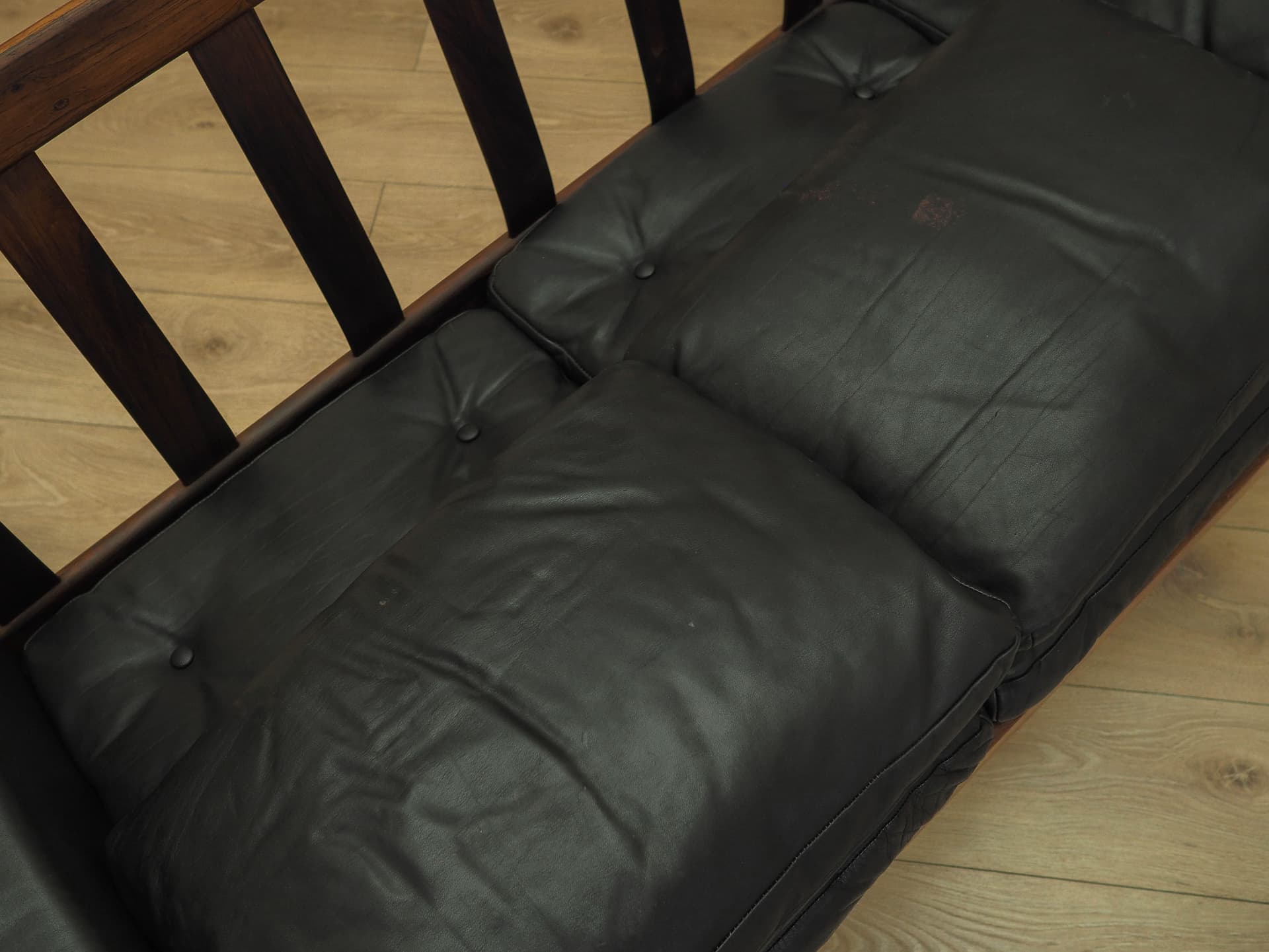Sofa, palisander brązowy, skóra czarna, Szwecja, lata 60. - 358518
