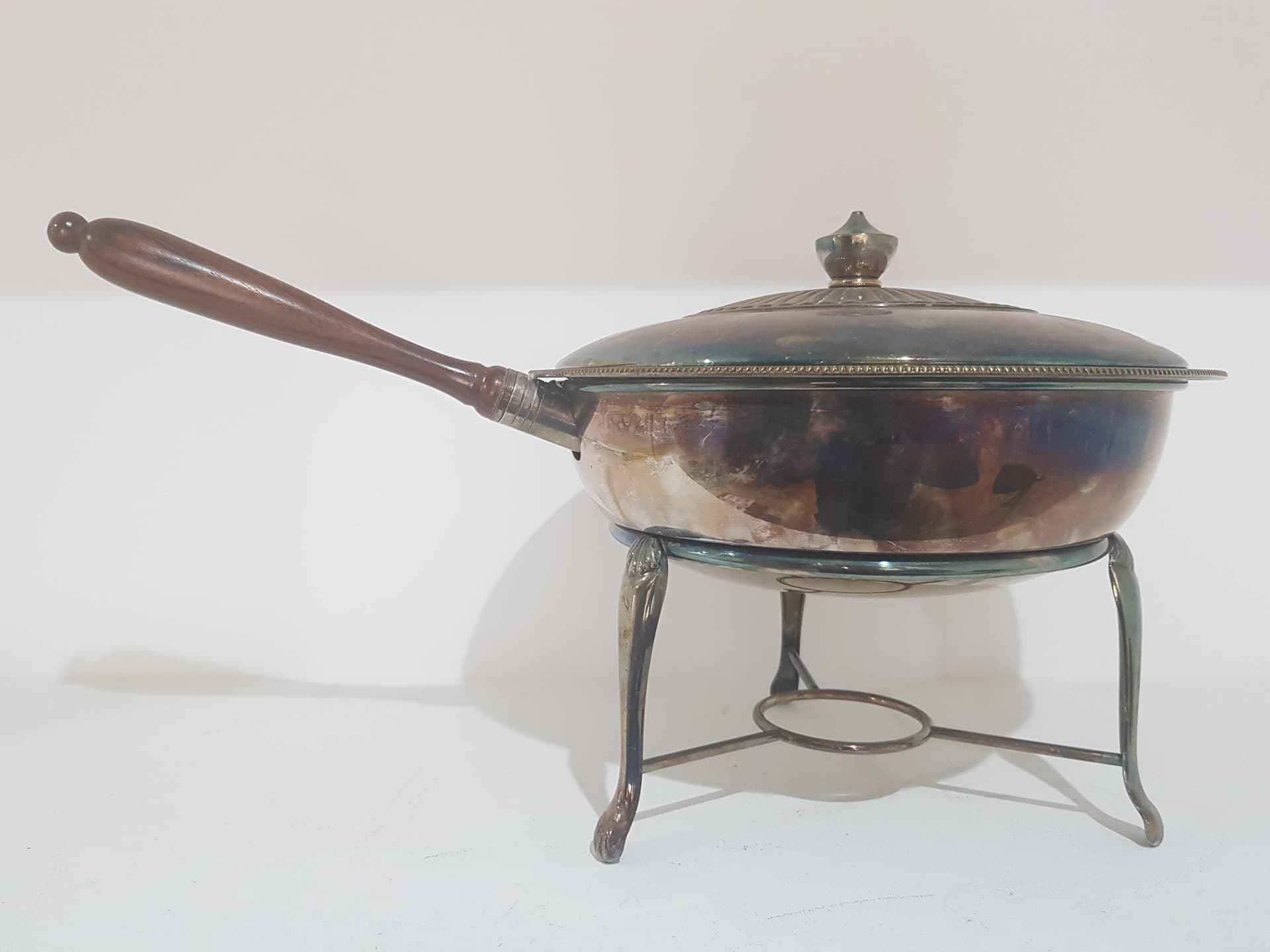 Food warmer, silver-plated metal, brown wood, France, 1950s - 358537