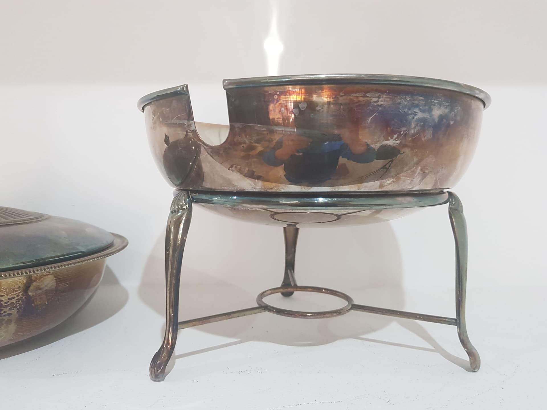 Food warmer, silver-plated metal, brown wood, France, 1950s - 358540