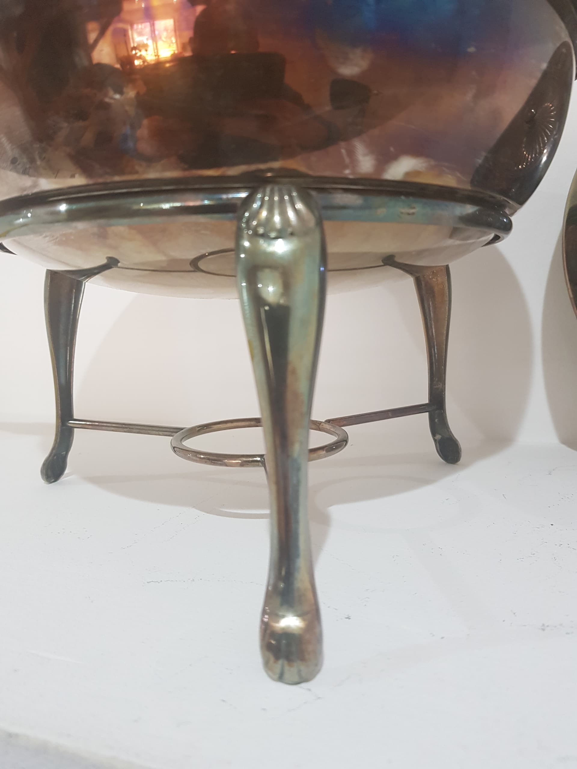 Food warmer, silver-plated metal, brown wood, France, 1950s - 358541