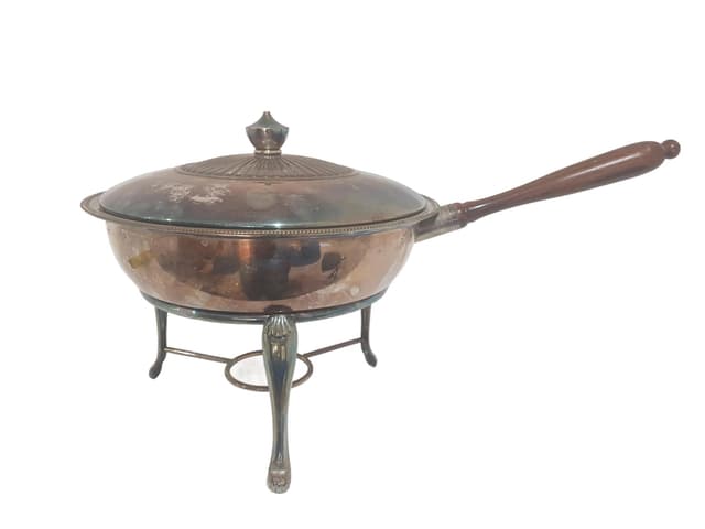 Food warmer, silver-plated metal, brown wood, France, 1950s - DIMENSION