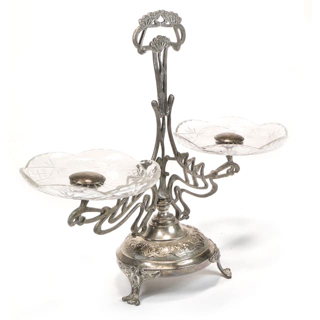 Art Nouveau centerpiece, silver transparent, brass glass, Germany, 1890s. - DIMENSION
