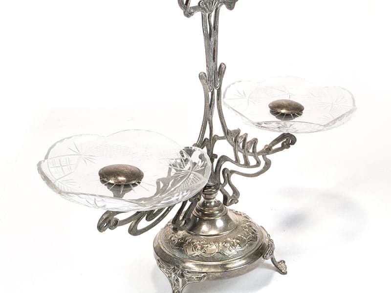 Art Nouveau centerpiece, silver transparent, brass glass, Germany, 1890s. - 358571