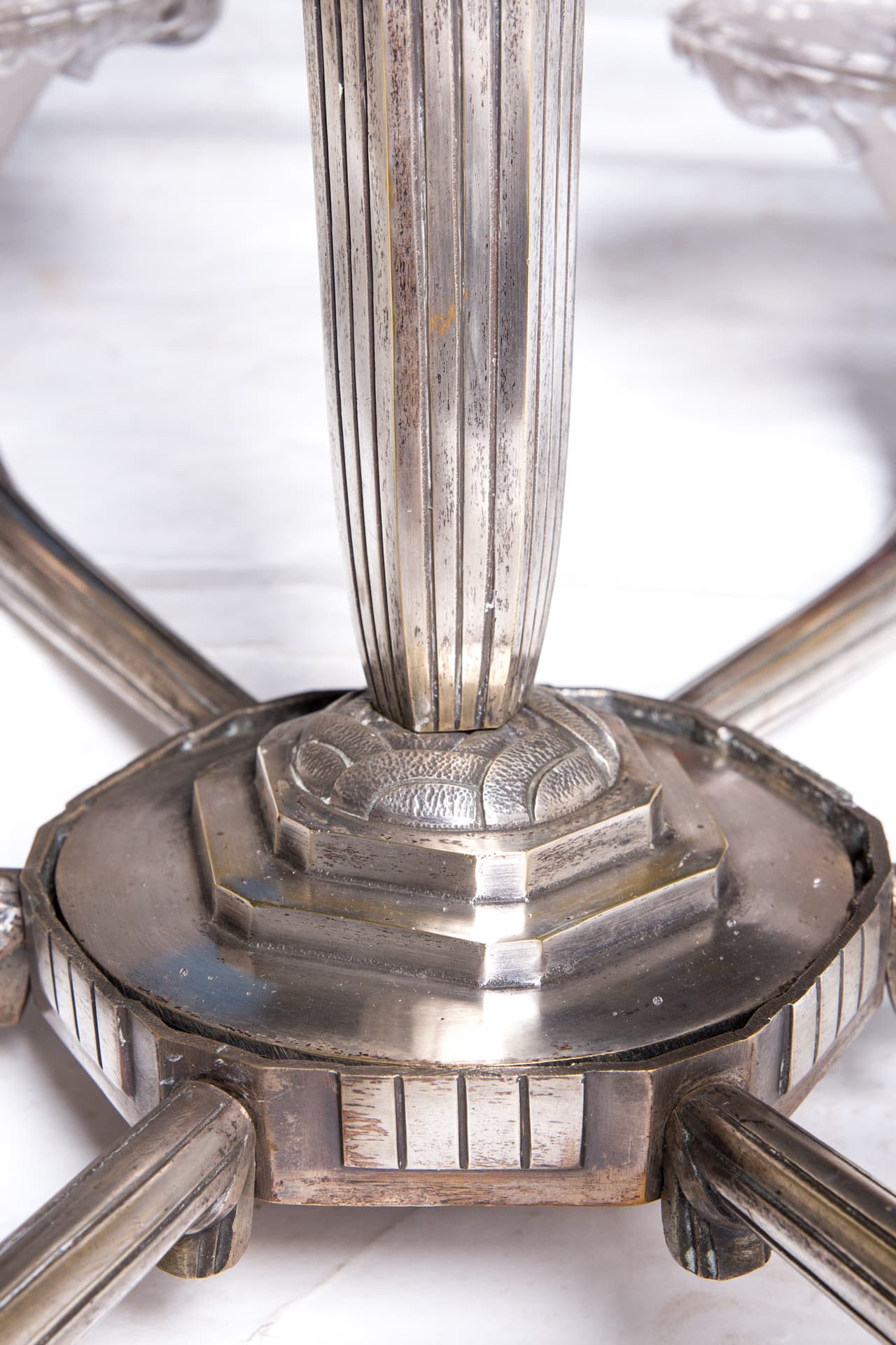Chandelier Art Deco, silver bronze, glass, France, 1930s - 358585
