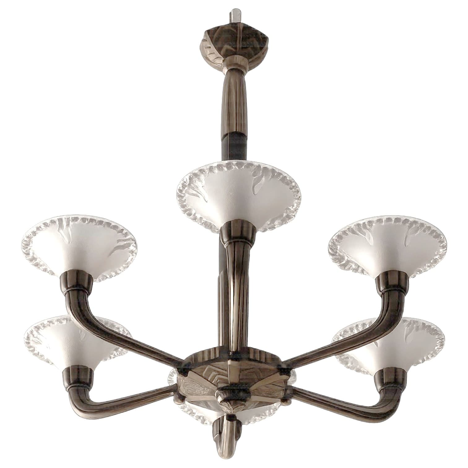 Chandelier Art Deco, silver bronze, glass, France, 1930s - 358581