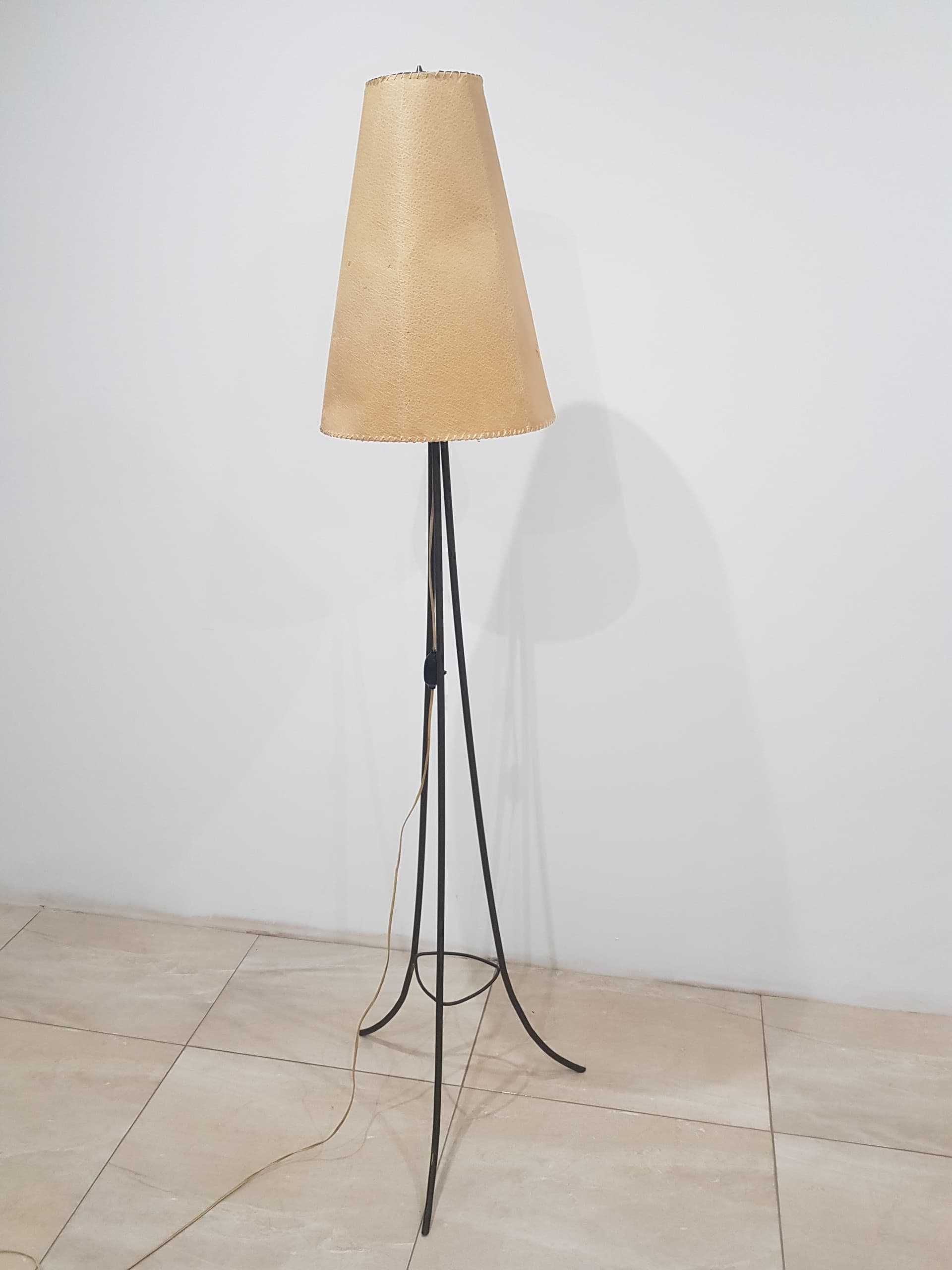 Floor lamp, black metal, beige fabric, Austria, 1940s. - 358652