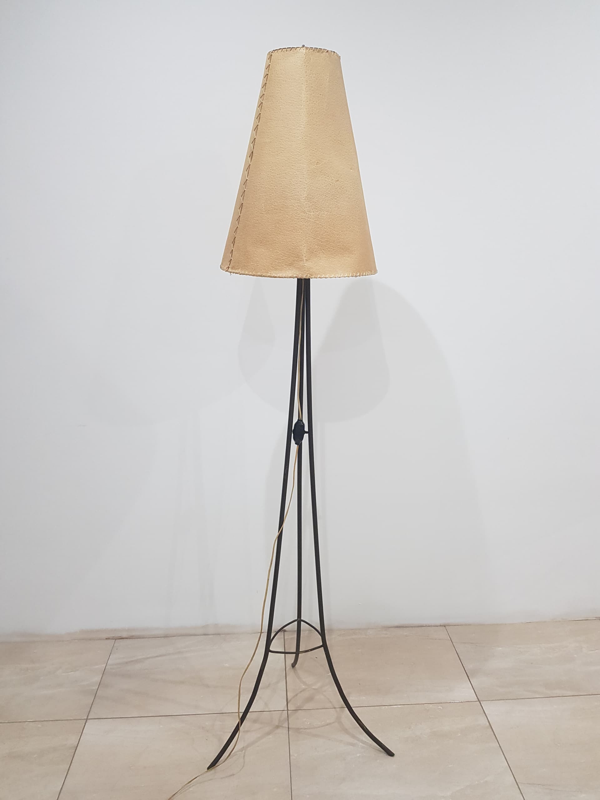 Floor lamp, black metal, beige fabric, Austria, 1940s. - 358651