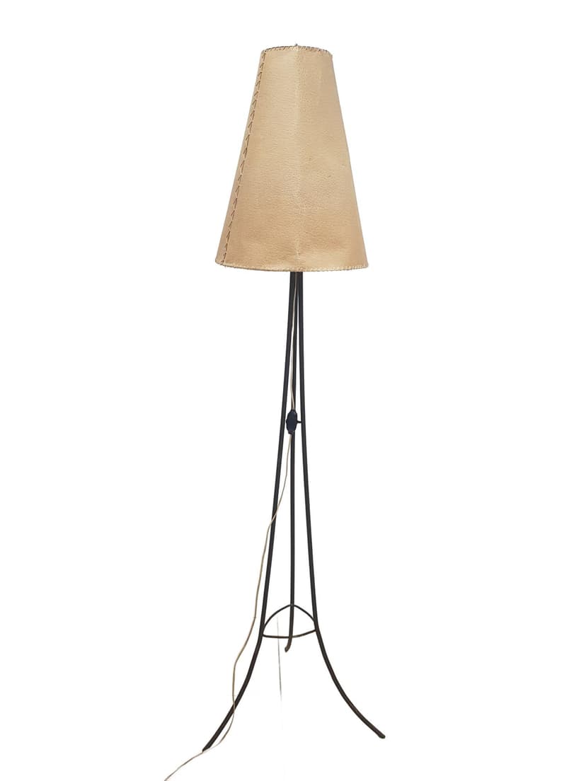Floor lamp, black metal, beige fabric, Austria, 1940s.