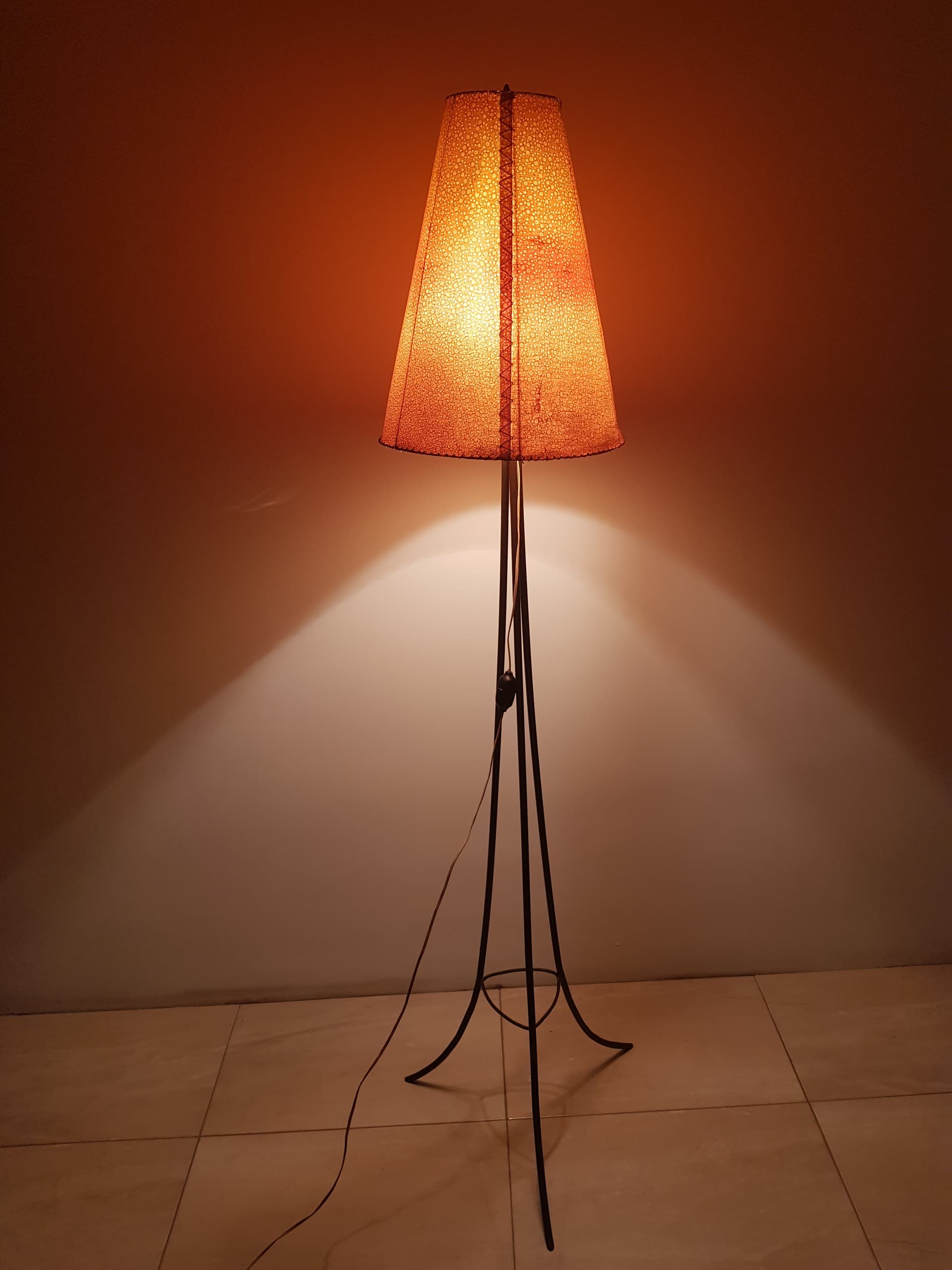Floor lamp, black metal, beige fabric, Austria, 1940s. - 358659