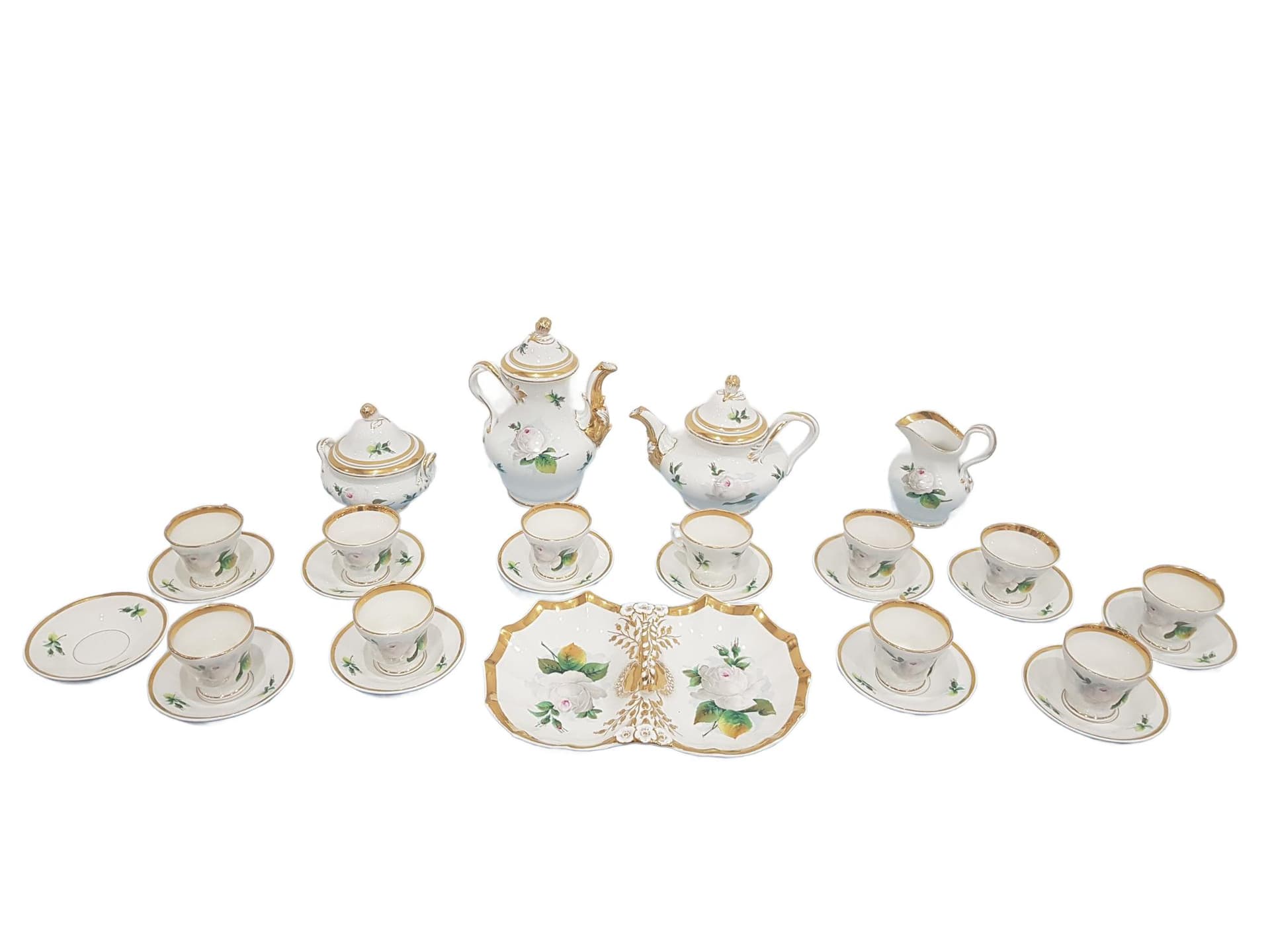 Twenty-eight piece coffee set, white gilded porcelain, KPM, Germany, 19th century