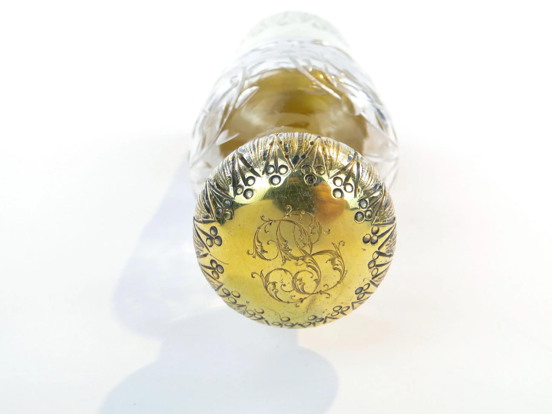 Art Nouveau Hip Flask, transparent crystal, gilt silver, France, early 20th c. - 358947