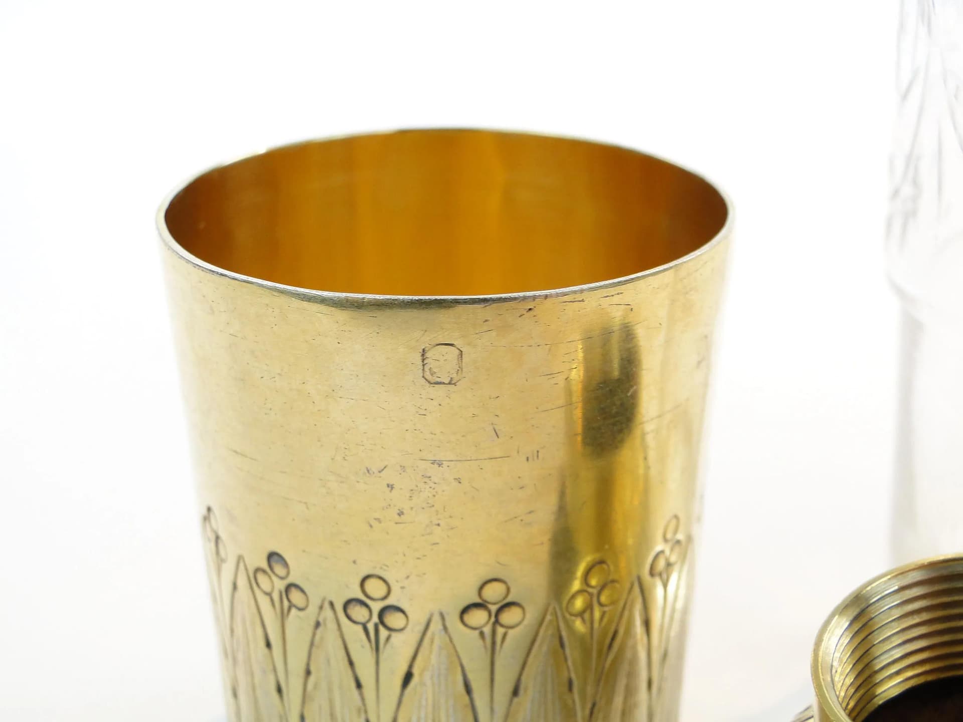 Art Nouveau Hip Flask, transparent crystal, gilt silver, France, early 20th c. - 358951