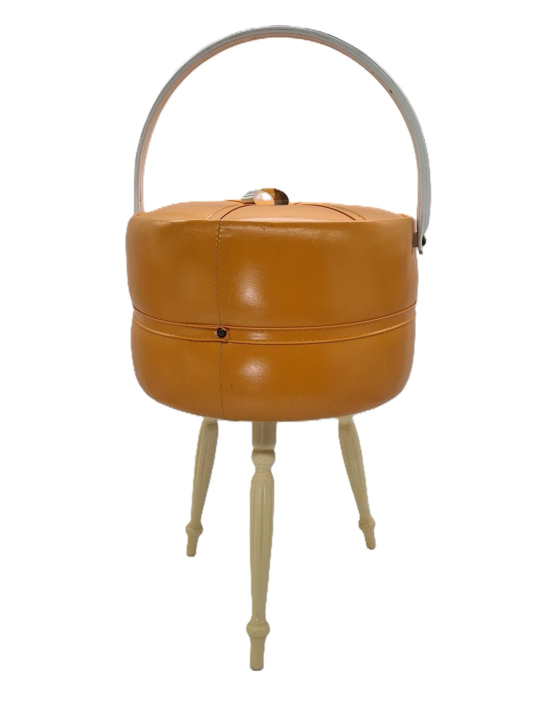 Sewing basket Mid-Century Modern, mustard vegan leather, cream wood, Western Europe, 1970s
