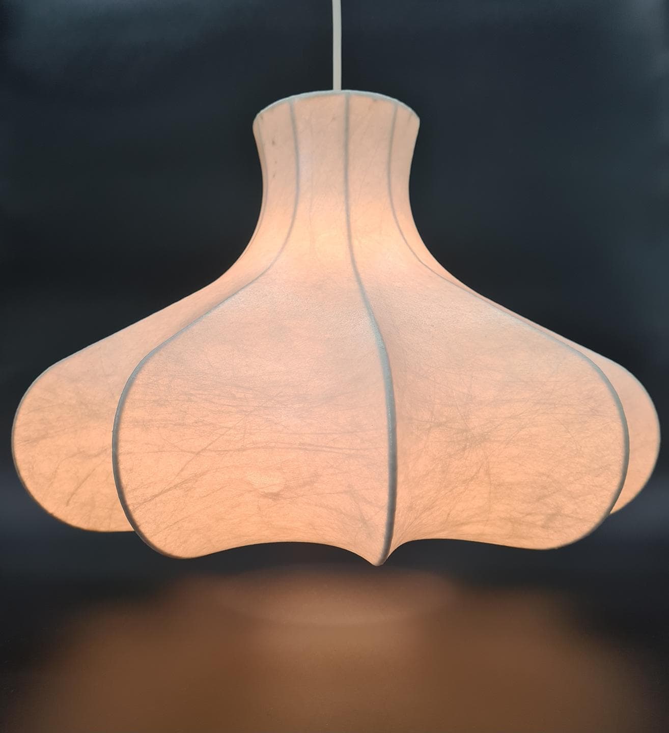 Pendant lamp Cocoon Flower, cream, metal resin, by F. Wauer, Goldkant Leuchten, Germany, 1960s. - 359111