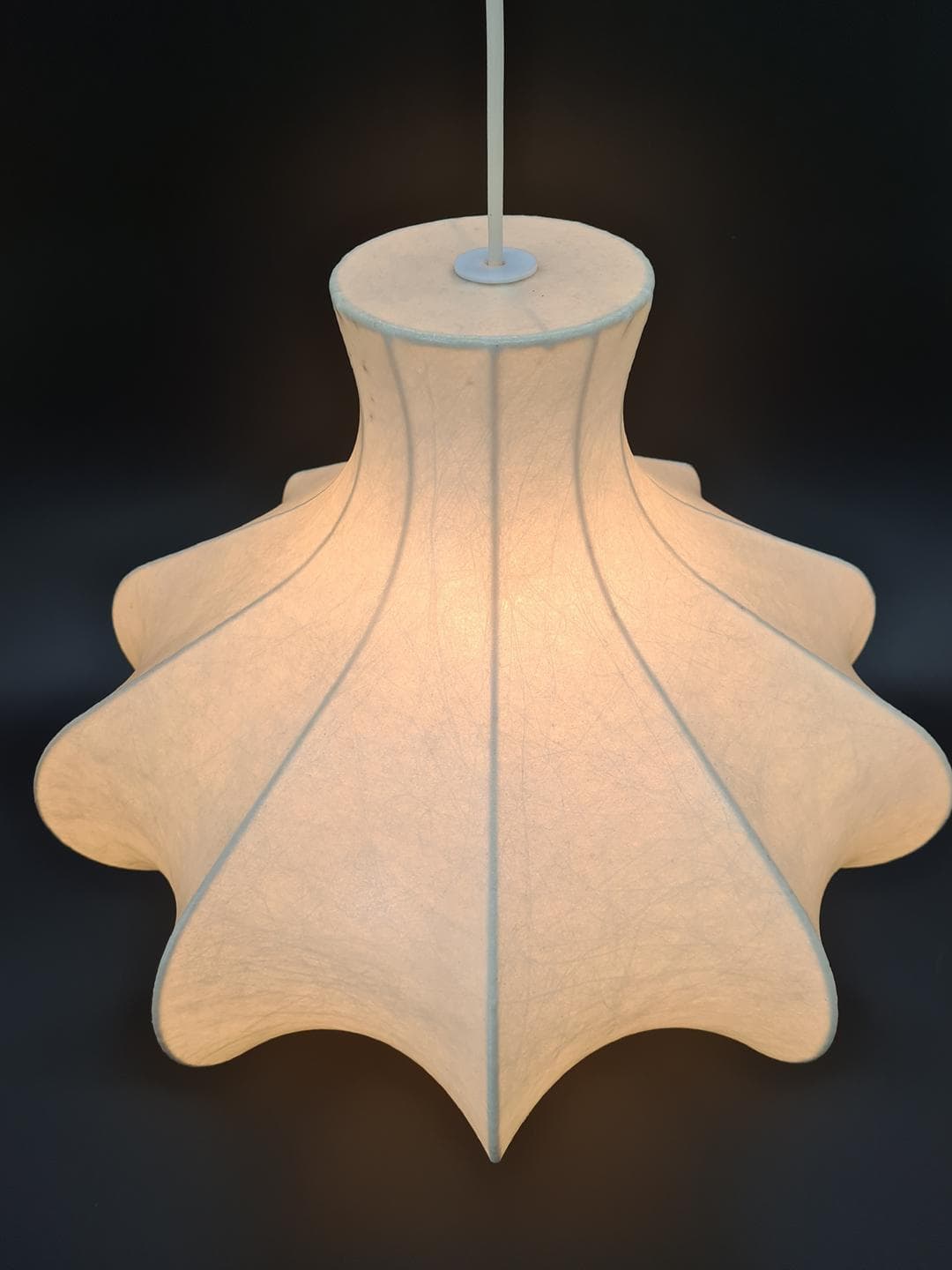 Pendant lamp Cocoon Flower, cream, metal resin, by F. Wauer, Goldkant Leuchten, Germany, 1960s. - 359113