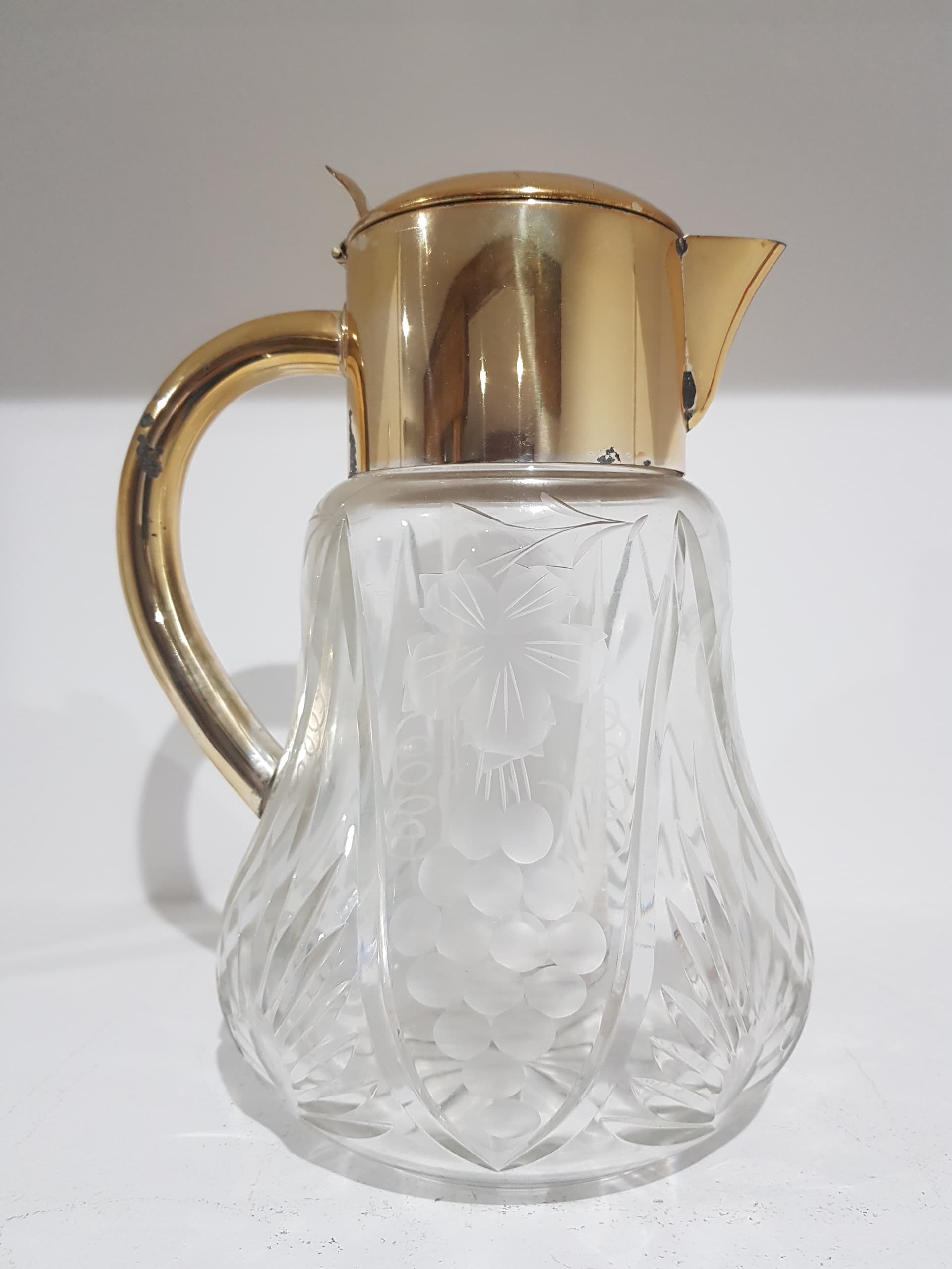 Pitcher, transparent crystal, gold brass, Germany, 1950s - 359177