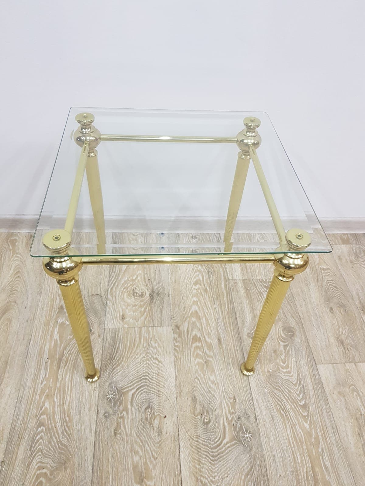 Side table, gold brass, transparent glass, France, 1960s. - 359232