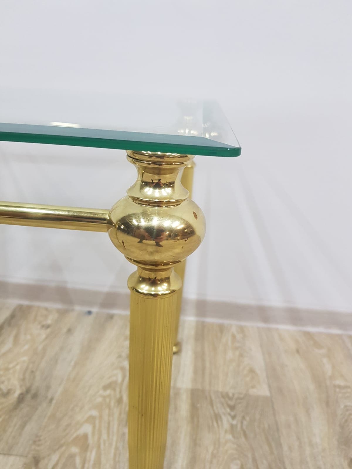 Side table, gold brass, transparent glass, France, 1960s. - 359230