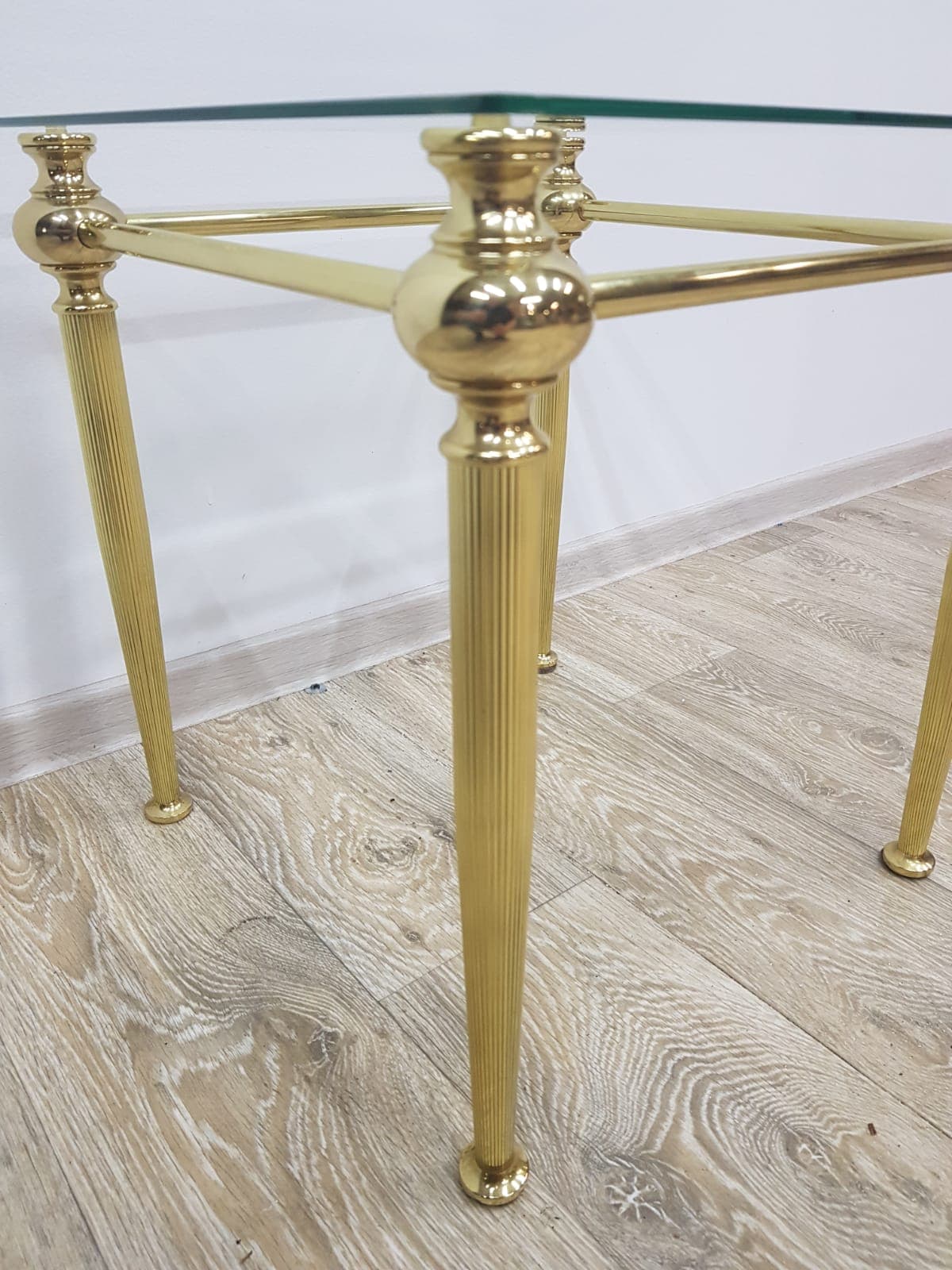 Side table, gold brass, transparent glass, France, 1960s. - 359237
