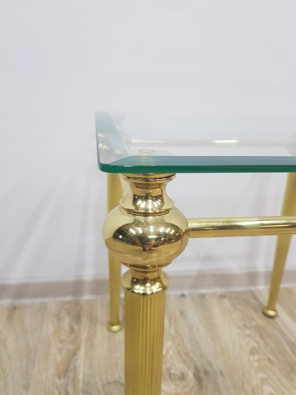 Side table, gold brass, transparent glass, France, 1960s. - 359229