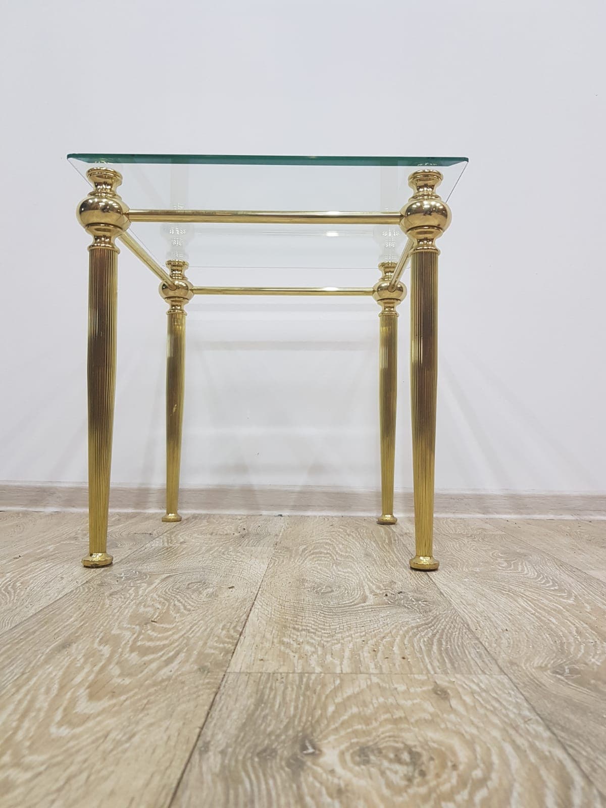 Side table, gold brass, transparent glass, France, 1960s. - 359231