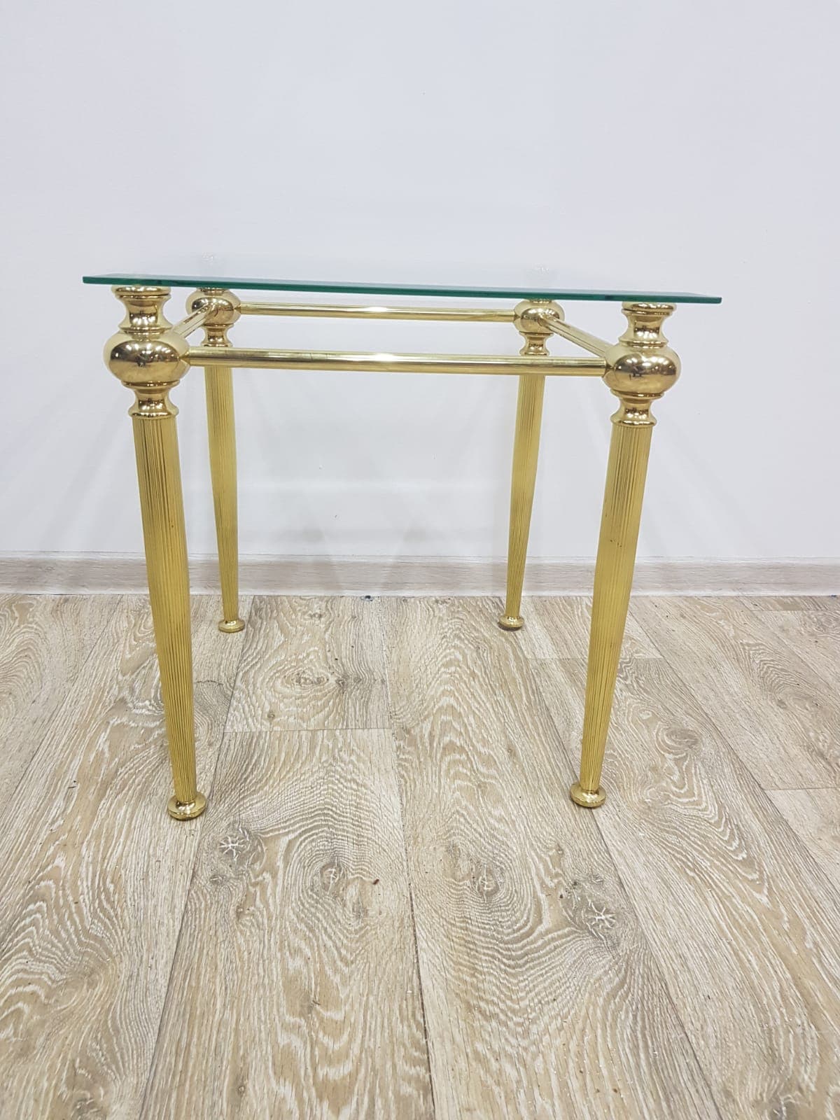 Side table, gold brass, transparent glass, France, 1960s. - 359234