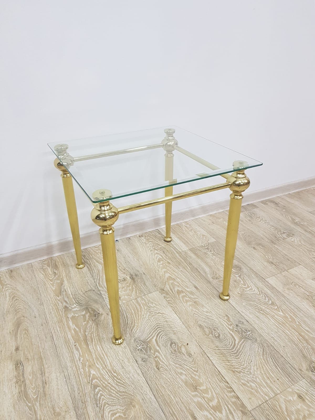 Side table, gold brass, transparent glass, France, 1960s. - 359236